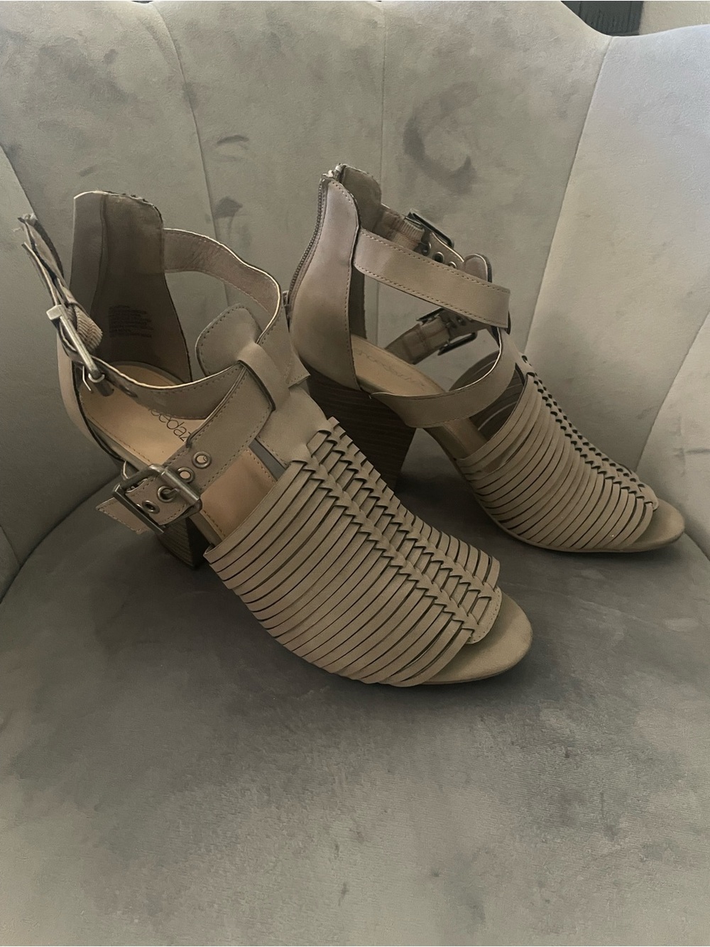 Woven Strappy Block Heel Sandals - Taupe